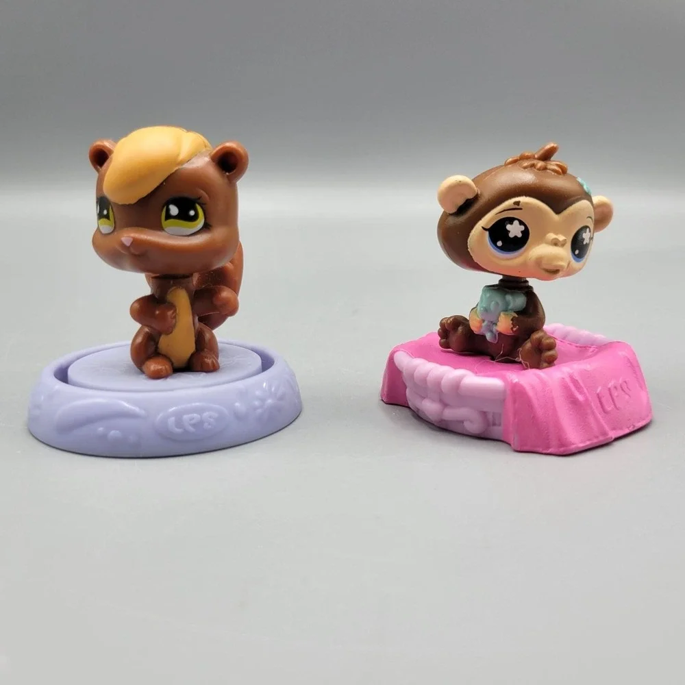 Littlest Pet Shop Animal Figures Brown Monkey Squirrel McDonalds Happy Meal Toy